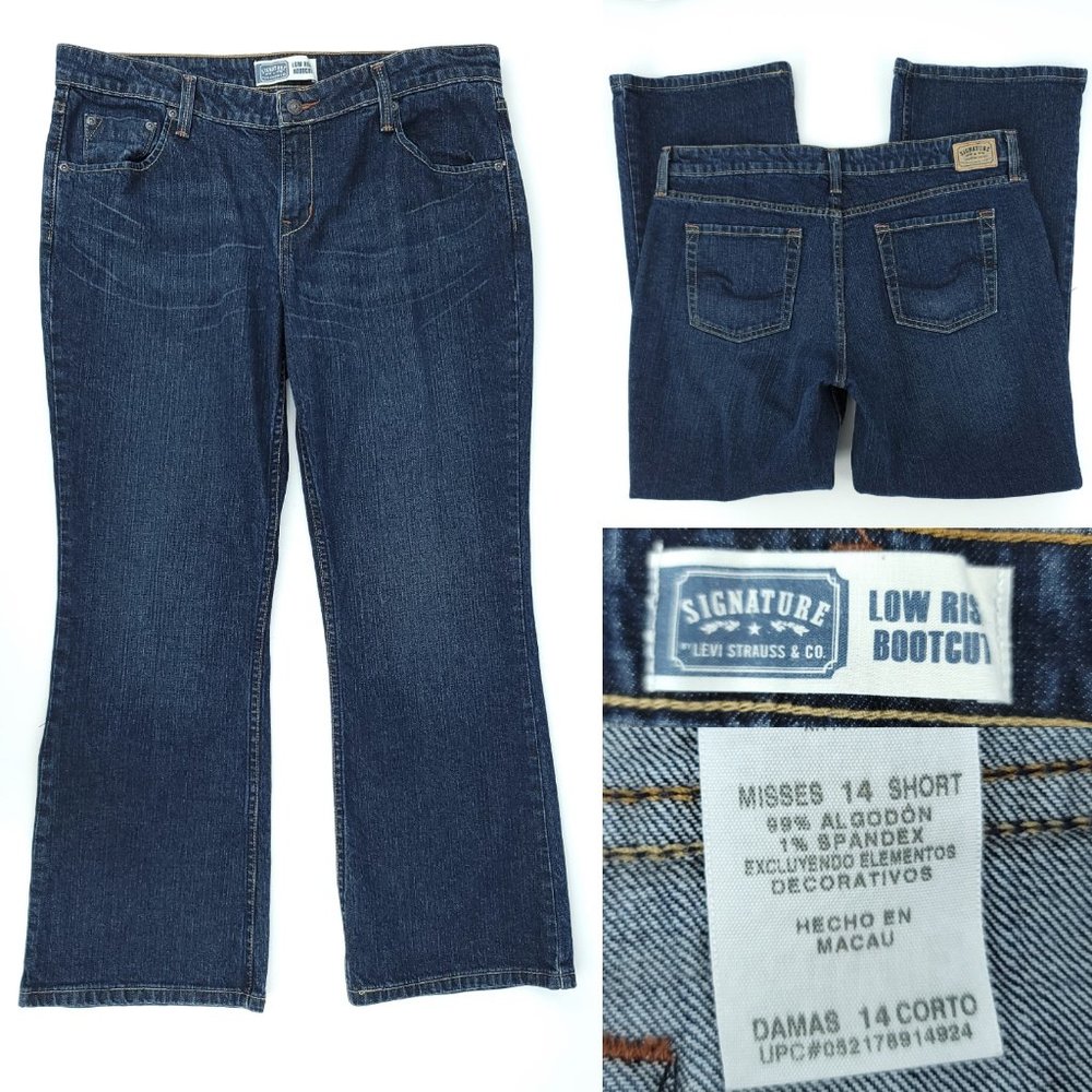 Levis Womens Misses 14 Short 37x28 Signature Low Rise Bootcut Dark Wash Jeans